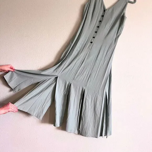 Vintage 90s Sage Green Maxi Dress Y2K Minimalist Cottagecore Grunge Size 8 - Picture 3 of 9